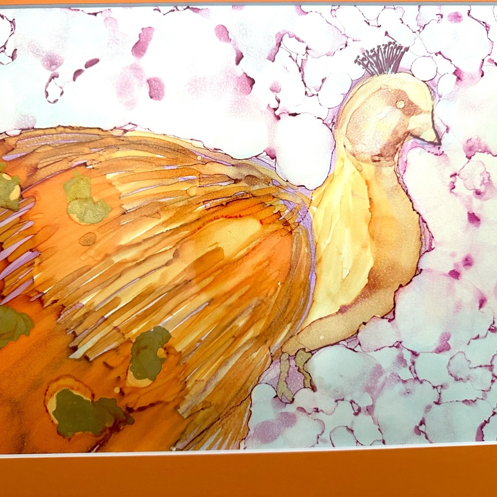 Handcrafted original orange Peacock alcohol ink painting wall art - Picture 8 of 8